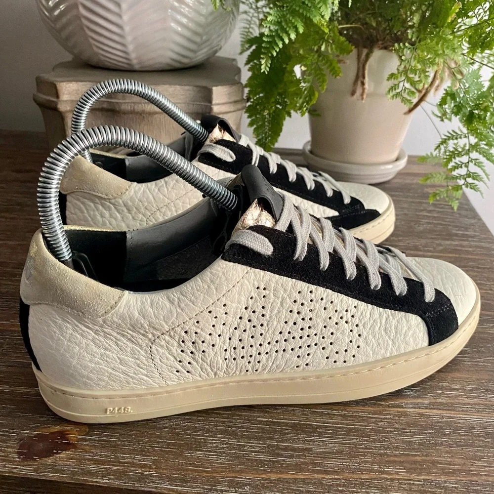 P448 John Delhisil Sneakers Lace Up Low Top Leather Shoes Women’s EU 37 /‎ US 7